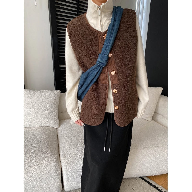 Damen Fleece-Weste Knöpfe Hochkragen Norvielle