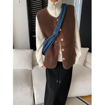 Damen Fleece-Weste Knöpfe Hochkragen Norvielle