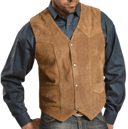 Herren Lederweste Wildleder Rustikal Mit Taschen Braun - Norvielle