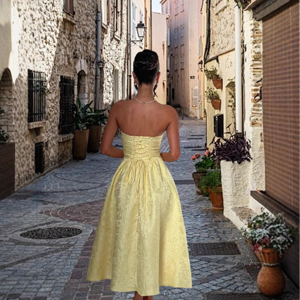 Damen Cocktailkleid Bustier-Oberteil Schwingrock