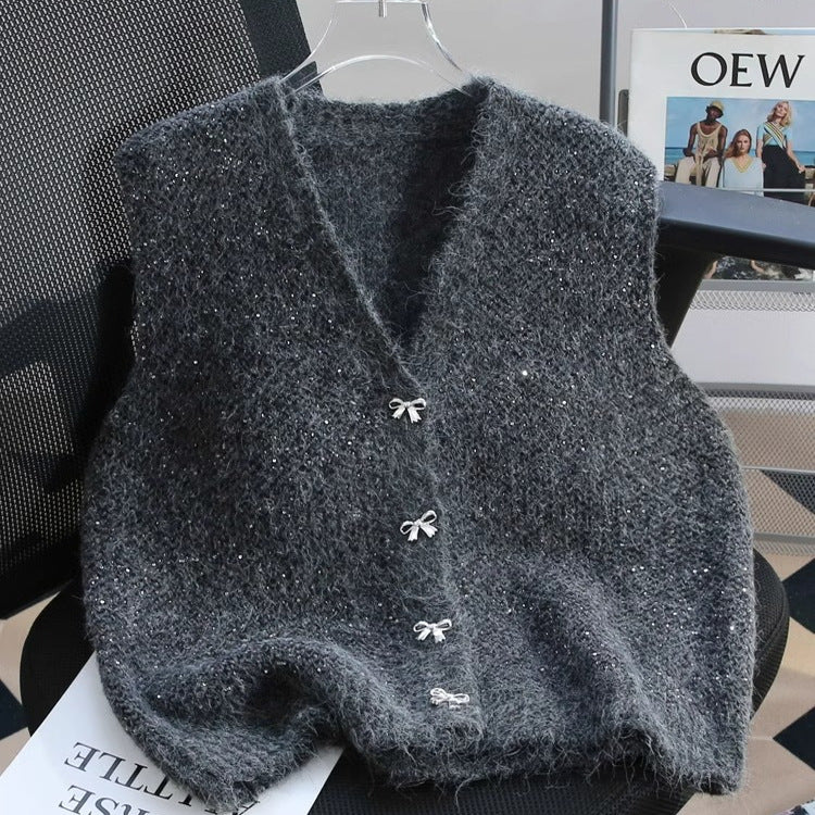 Damen Strickweste mit Glitzerakzenten und Dekorknöpfen - Norvielle