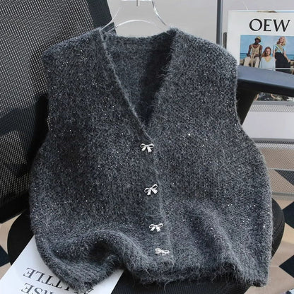 Damen Strickweste mit Glitzerakzenten und Dekorknöpfen - Norvielle