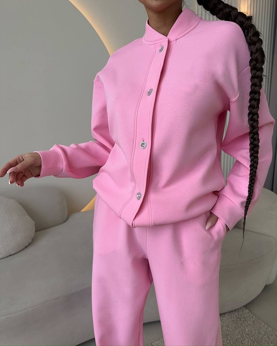 Damen Sportanzug Eleganter Kragen Druckknöpfe Norvielle