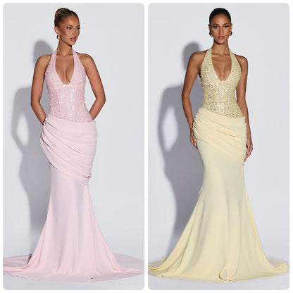 Damen Abendkleid Schimmerndes Oberteil Fließender Rock Norvielle - Norvielle