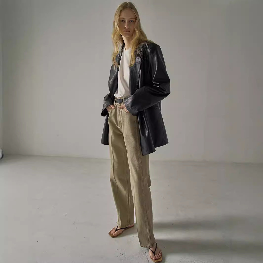 Damen Oversized Blazer Kunstleder