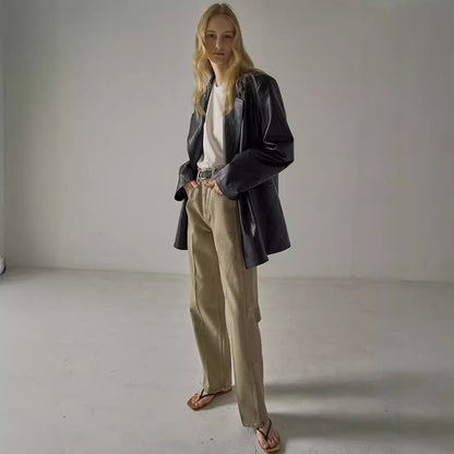 Damen Oversized Blazer Kunstleder