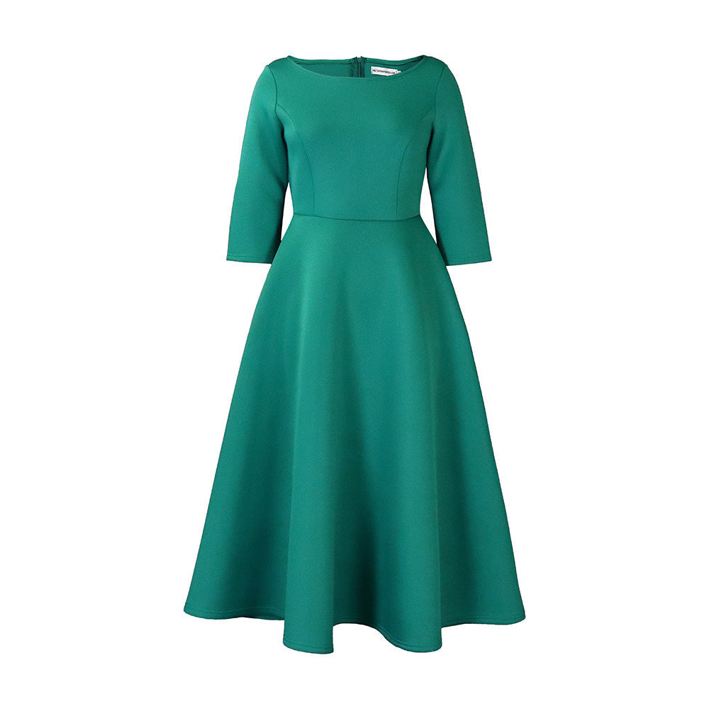 Damen A-Linien Kleid Rundhalsausschnitt Schwingender Rock