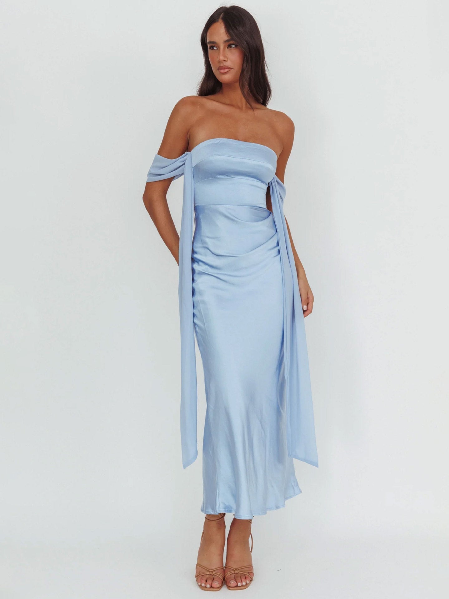 Damen Abendkleid Schulterfrei Satin