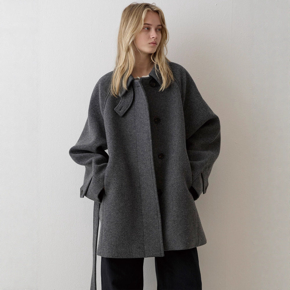 Damen Wollmantel Gesteppt Eleganter Kragen Schwarz - Norvielle