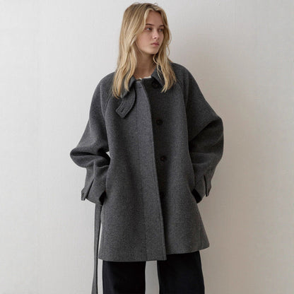 Damen Wollmantel Gesteppt Eleganter Kragen Schwarz - Norvielle
