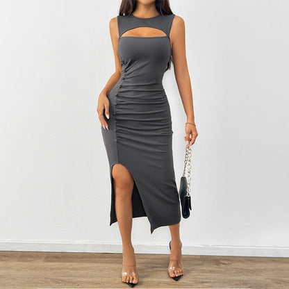 Damen Maxi-Kleid Cut-Out-Design Seitliche Raffung Norvielle