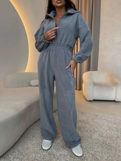 Damen Sportlicher Jumpsuit High-Waist Verdeckter Reißverschluss
