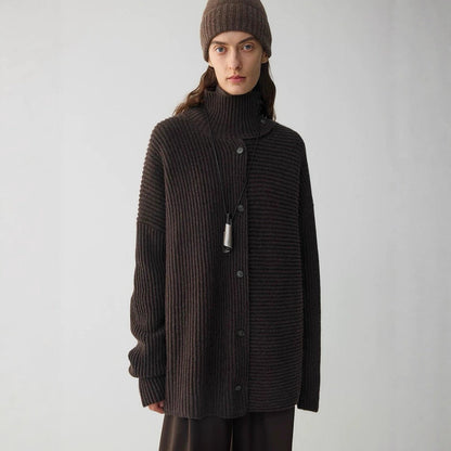 Damen Grobstrickcardigan Hochkragen Knopfleiste Norvielle