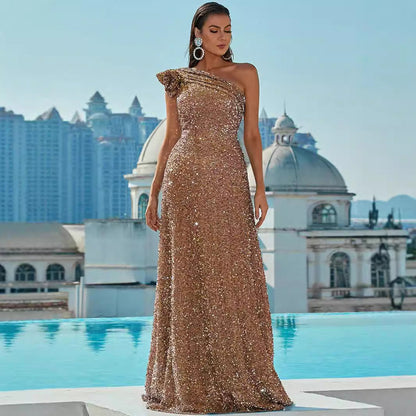 Damen Abendkleid Asymmetrisch Pailletten Norvielle