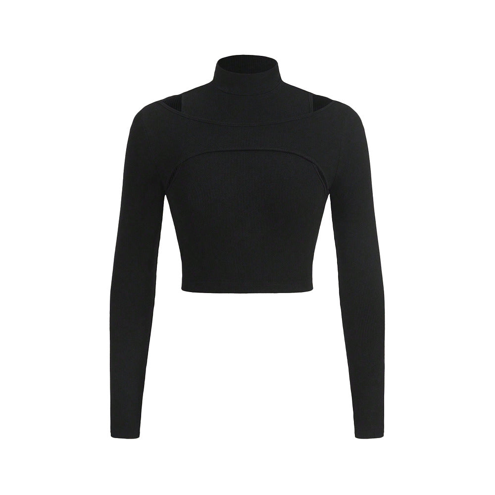 Damen Crop- Hochgeschlossen Cut-Out-Design