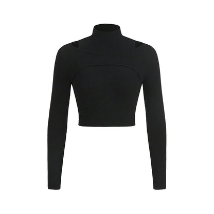 Damen Crop- Hochgeschlossen Cut-Out-Design