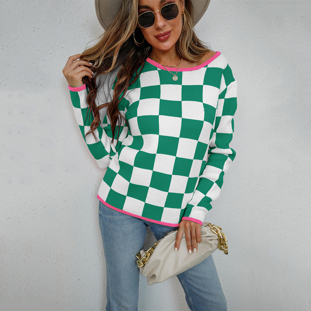 Damen Pullover Checkerboard Muster Norvielle