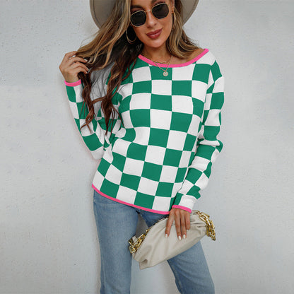 Damen Pullover Checkerboard Muster Norvielle