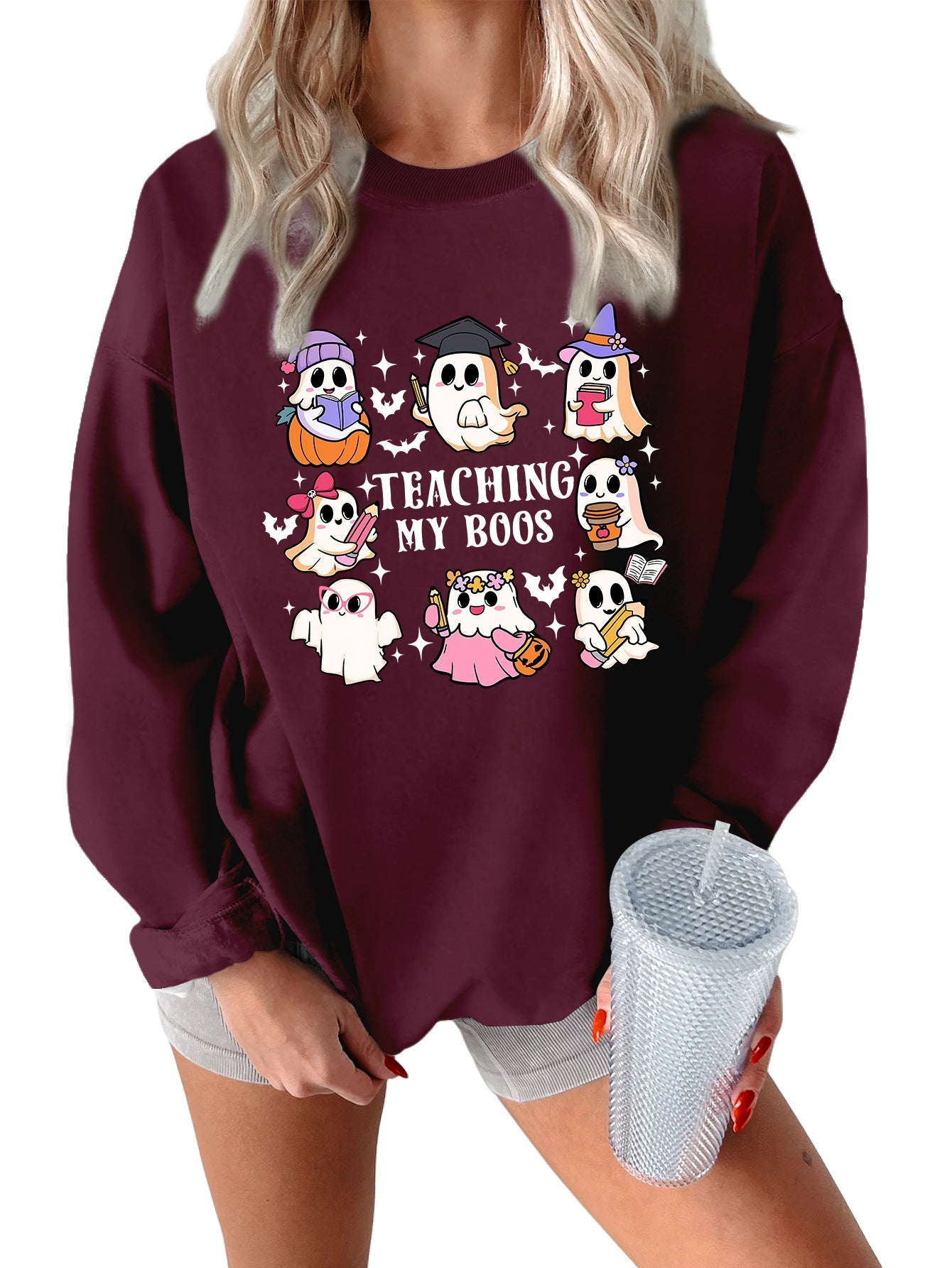 Damen Sweatshirt Halloween-Motiv Lässiger Schnitt Grün