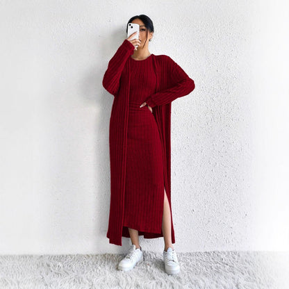 Damen Strickkleid Langärmlig Mit Cardigan