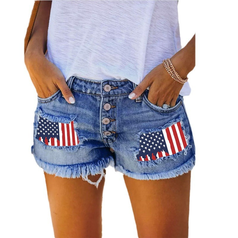 Damen Vintage-Shorts Jeans flaggenmotiviert Norvielle