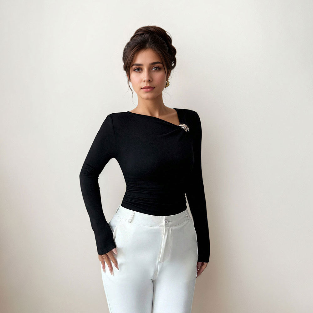 Damen Langarmtop Figurbetont mit Twist-Detail Norvielle