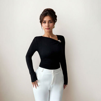 Damen Langarmtop Figurbetont mit Twist-Detail Norvielle