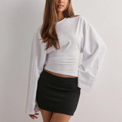 Damen Cropped Langarmshirt Weite Ärmel Norvielle