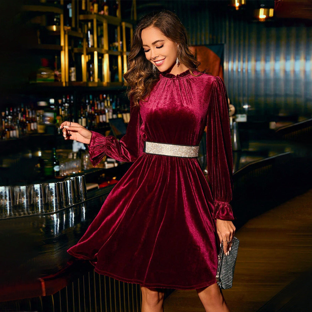 Damen Abendkleid Langärmlig Elastischer Bund Norvielle - Norvielle