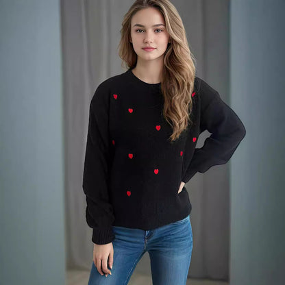 Damen Pullover Herzmotiv Lässig Norvielle