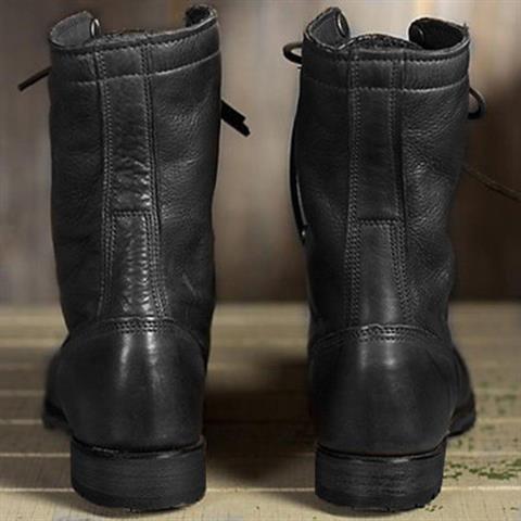 Norvielle Damen Schnürstiefel Leder Mittelhoher Schaft Runde Zehe