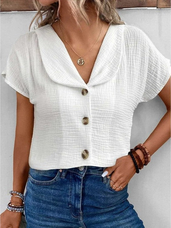 Damen T-Shirt Mit Knöpfen Lässig Weiß - Norvielle