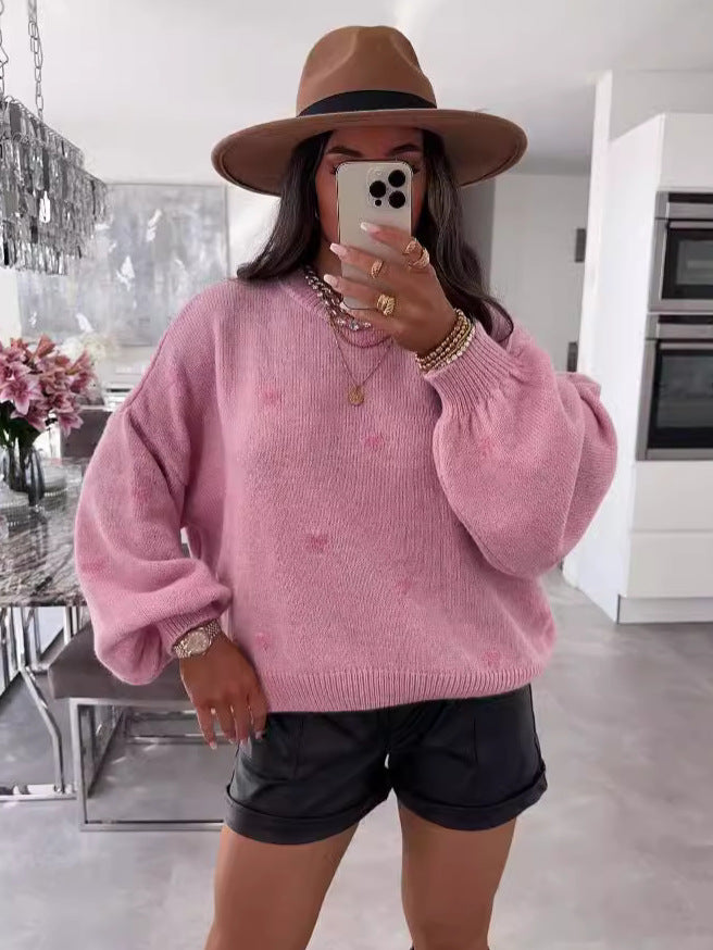 Damen Strickpullover Weit Kuschelig Herzmotiv Norvielle