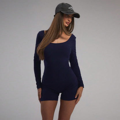 Damen Langarm-Bodysuit Figurbetonter Schnitt U-Ausschnitt Norvielle - Norvielle