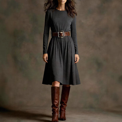 Damen Elegantes Kleid Langarm Taillengürtel Norvielle - Norvielle
