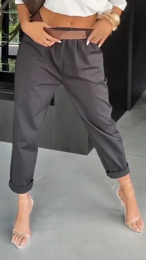 Damen Chinohose Elastischer Bund Weites Bein Norvielle