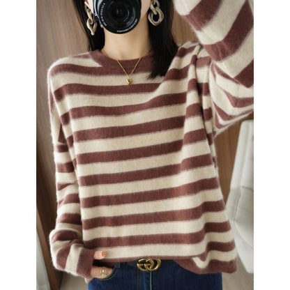 Damen Strickpullover Breite Streifen Norvielle