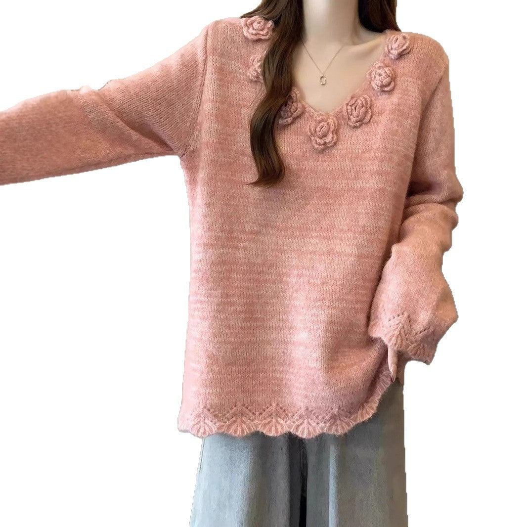 Damen Großer Strickpullover Floral Norvielle