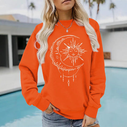 Damen Sweatshirt Sonnen-Mond-Motiv Baumwolle Norvielle