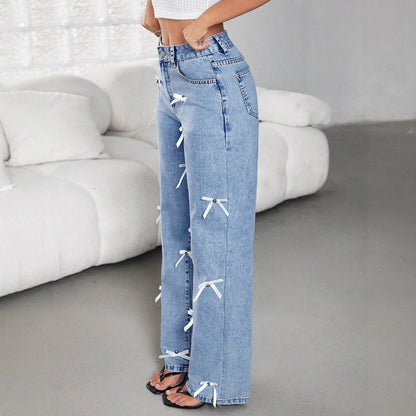 Damen Weite Jeans Dekorative Schleifen