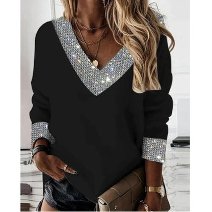 Damen Oberteil V-Ausschnitt Glitzernd Rüschendetails - Norvielle