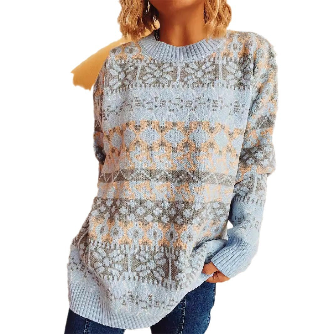 Damen Pullover Norweger Muster Lässig Bequem