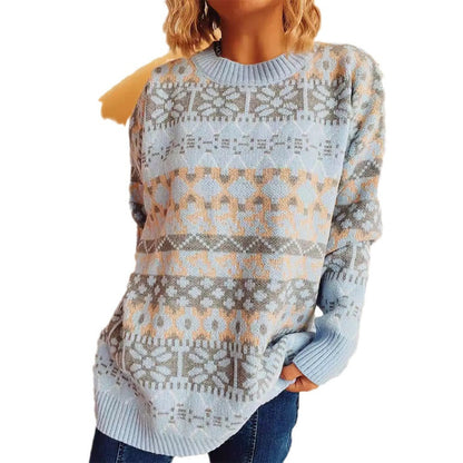 Damen Pullover Norweger Muster Lässig Bequem