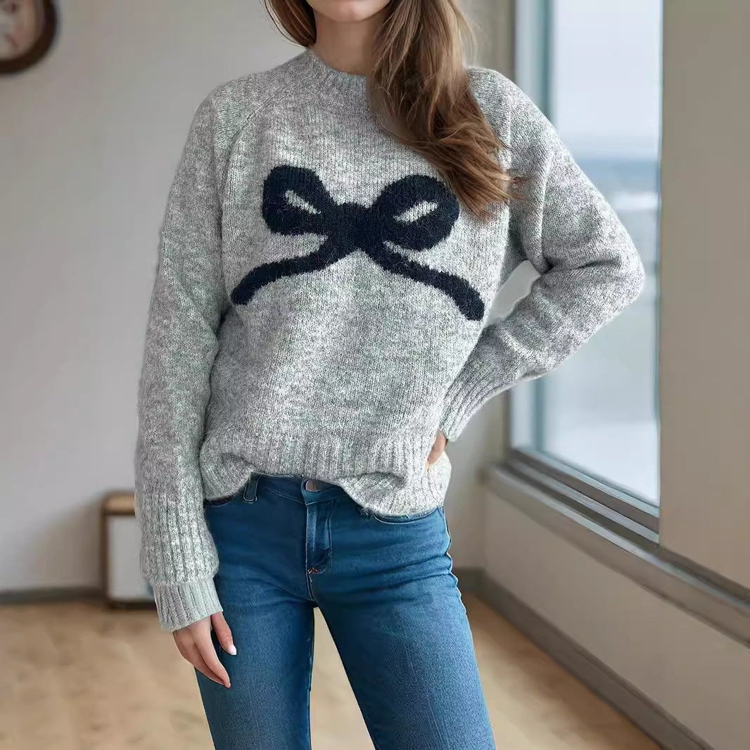Damen Pullover Kuschelfleece Schleifenmuster Beige