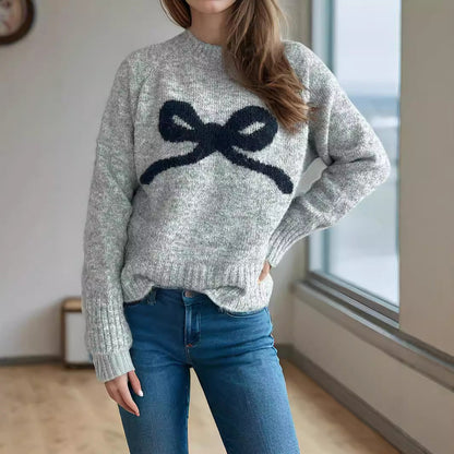 Damen Pullover Kuschelfleece Schleifenmuster Beige