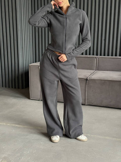 Damen Fleece-Jogginganzug Hochkragen Praktische Taschen Norvielle