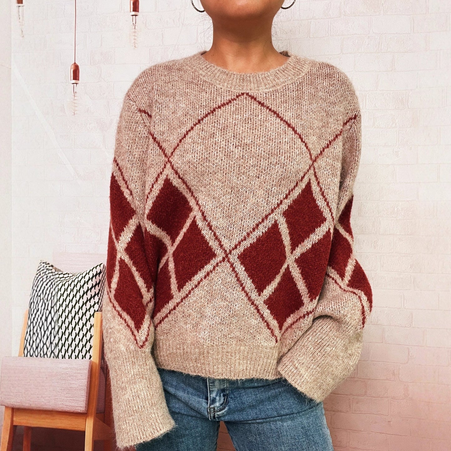 Damen Strickpullover Karomuster Norvielle - Norvielle