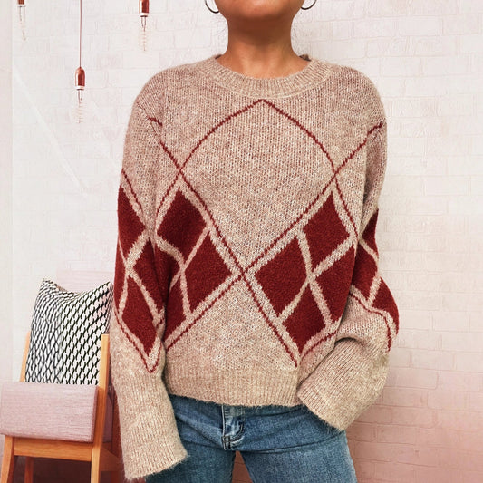 Damen Strickpullover Karomuster Norvielle - Norvielle