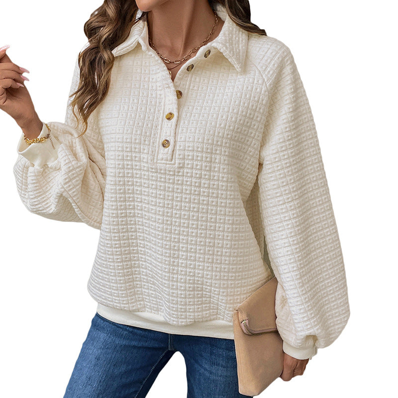 Damen Overshirt mit Knöpfen Strukturiertes Waffelmuster Beige