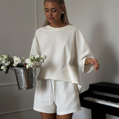 Damen Zweiteiler-Set Oversized T-Shirt und Shorts Norvielle